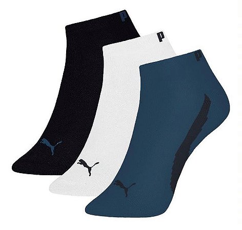 Meias Puma Masculina Sapatilha Esportiva- Kit com 3 pares - Azul/Branca/Preta- 39 a 43