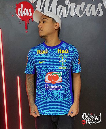 Camiseta Nike Masculina Brasil Pré - jogo - Verde água + Azul - 2024/25