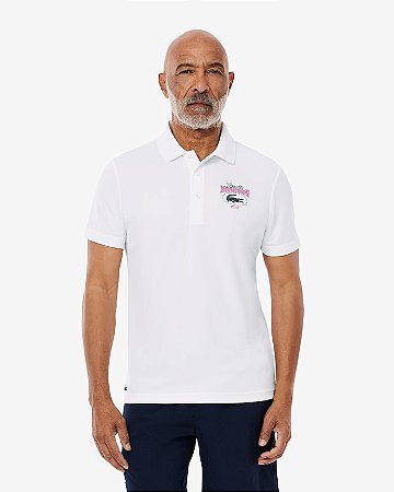 Polo Lacoste Masculina Ultra-Dry Edição Miami Open- Branca DH8632