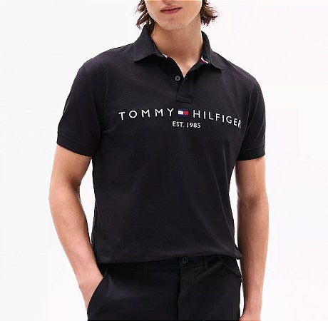 Polo Tommy Hilfiger Masculina Es.t 1985-Preta
