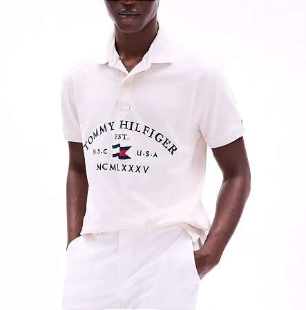 Polo Tommy Hilfiger Masculina Graphic Logo Regular Fit- Creme