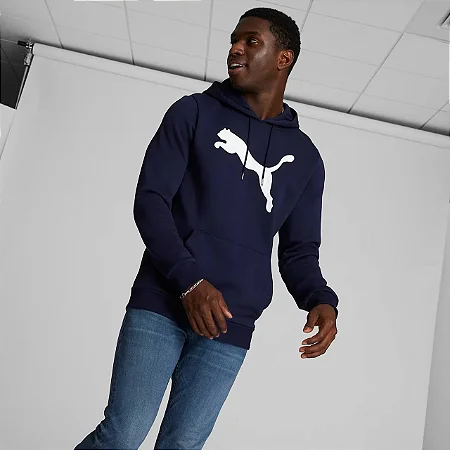 Moletom Puma Masculino Big Cat Logo Hoodie- Azul Marinho
