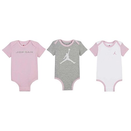 Kit Body Nike Baby Jordan Brooklyn Essential - Rosa/branco/ cinza ( 3 unidades)