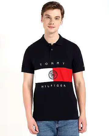 Polo  Masculina Tommy Hilfiger Regular Fit - Preta