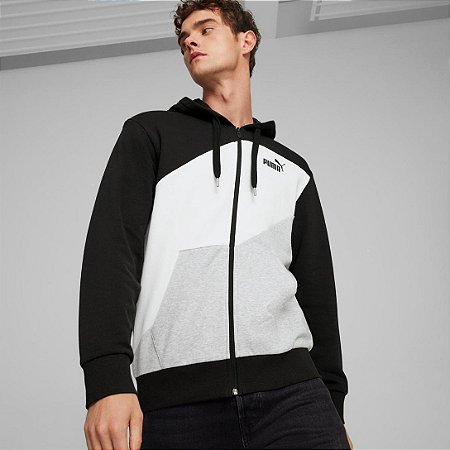 Moletom Puma Masculino Power Full-Zip- Preto/branco/cinza  678934