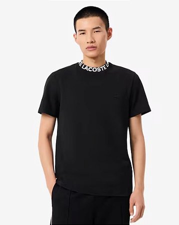 Camiseta Lacoste Masculina Jacquard - Preta TH9582