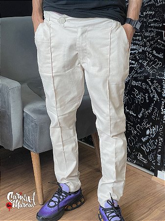 Calça Masculina Boxer Jeans Alfaiataria - Off White