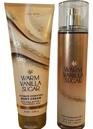 Kit Feminino Warm Vanilla Sugar Bath & Body Works - Body  Splash 236ml + Creme  hidratante 226g