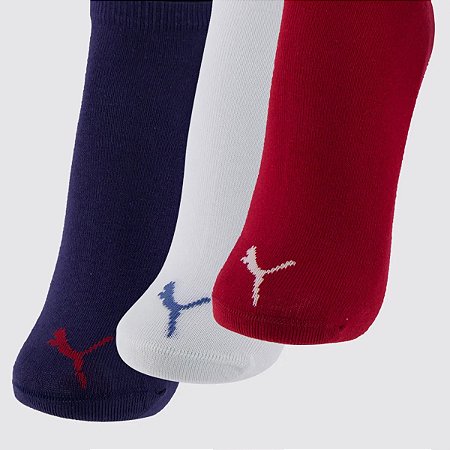 Meias Puma Masculina Sapatilha Esportiva- Kit com 3 pares - Azul /Branca/Vinho 39 a 43 (6976)