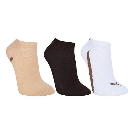 Meias Puma Masculina Sapatilha Esportiva- Kit com 3 pares - Preta/Branca/Bege 39 a 43 (6975)