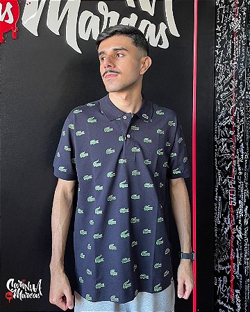 Polo Lacoste Classic Fit Multi Croc Azul Marinho-  PH356223