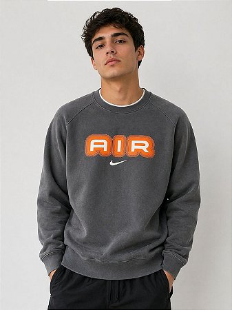 Moletom Nike Masculino  Sportswear Air Crew Fleece-Cinza Chumbo HM0177061