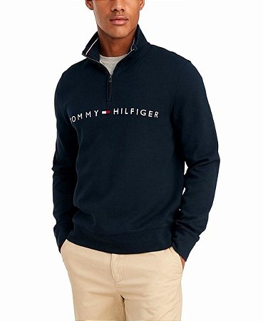 Moletom Masculino Tommy Hilfiger  Logo French Rib Zip - Azul Marinho