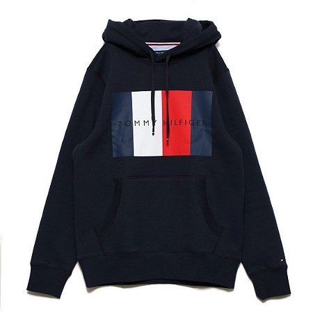Moletom  Masculino Tommy Hilfiger  Logo Po Hood  - Azul Marinho