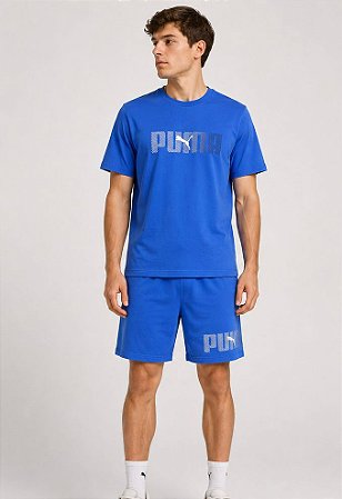 Conjunto Puma Masculino Essentials Logo Lab- Azul 688188