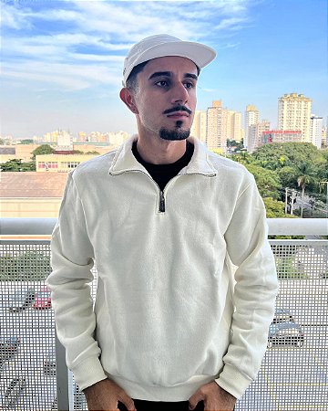 Moletom Masculino Meio Ziper-Off White