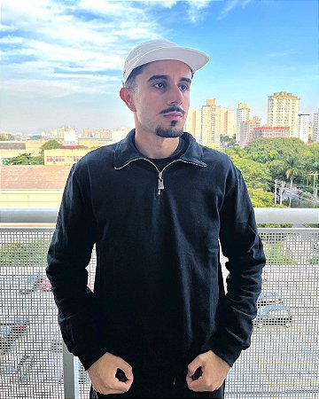 Moletom Masculino Meio Ziper-Preto