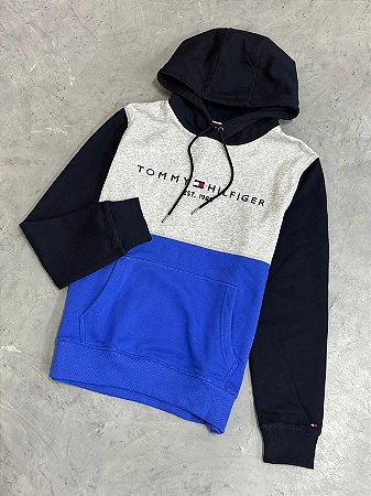 Moletom Tommy Hilfiger Color Block- Azul Marinho/Cinza/Azul Royal  XM06313