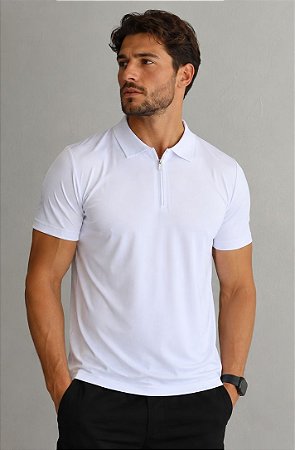Polo Masculina Sport Fino Meio Ziper-Branca FJ83