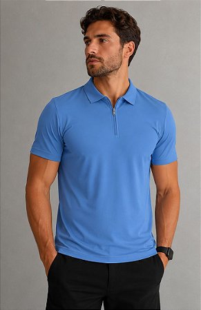 Polo Masculina Sport Fino Meio Ziper-Azul FJ85