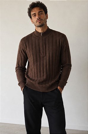 Suéter Masculino Texturizado-Marrom 5726