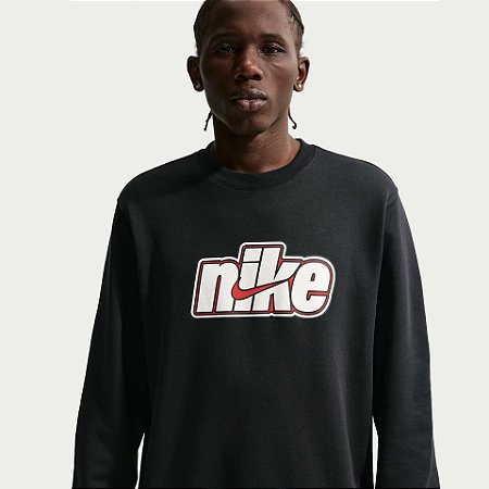 Moletom Masculino Nike Club Crew-Preto IF0697