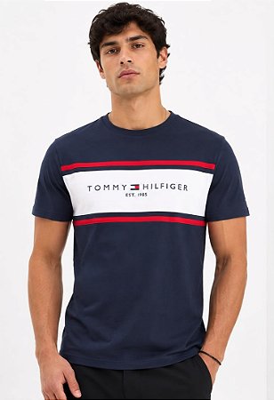 Camiseta Masculina Tommy Hilfiger Logo Faixa 1985-Azul Marinho XM07453