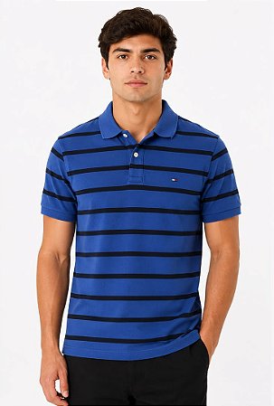 Polo Tommy Hilfiger Masculina Listrada-Azul/Preta 78J9397