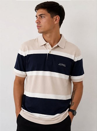 Polo Tommy Hilfiger Masculina Color Block-Creme/Branco/Azul 78J8
