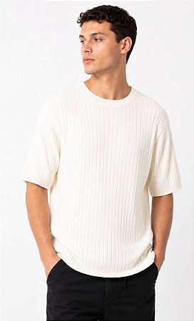 Camiseta Tricô Canelada Masculina-Off White