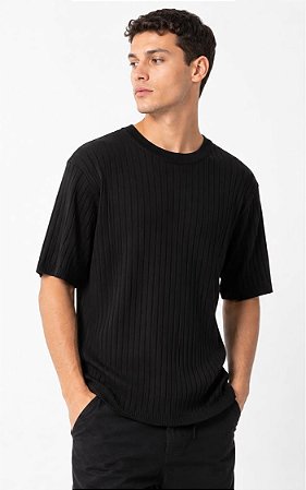 Camiseta Tricô Canelada Masculina-Preta