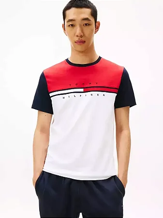 Camiseta Tommy Hilfiger Masculina Color Block-Branca/Vermelha/Azul 78JB107