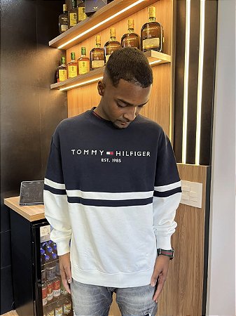 Moletom Masculino Tommy Hilfiger Color Block- Azul Marinho/Branco XM07060