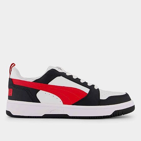 Tênis Masculino Puma Rebound V6 Low-Branco/Preto/Vermelho