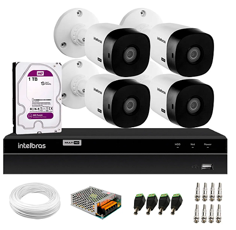 Kit Cftv 4 Câmeras Multi Hd 720p Dvr Intelbras Mhdx