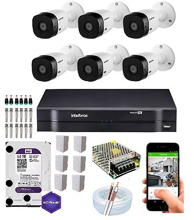 Kit Cftv 6 Câmeras Multi Hd 720p Dvr Intelbras Mhdx