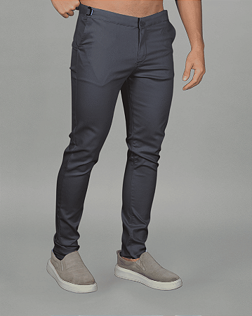 Calça Alfaiataria com Presilha Lateral Cinza