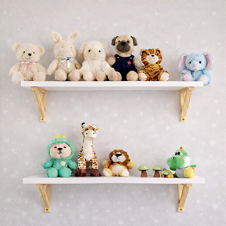 Kit com 2 Prateleiras 90cm Suporte Madeira MDF Prime