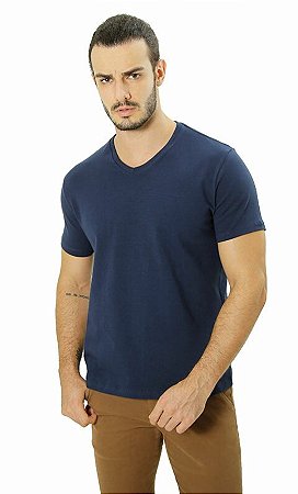 Camiseta Masculina Básica Cotton Azul Marinho Gola V