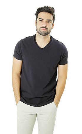 Camiseta Masculina Básica Cotton Preta Gola V