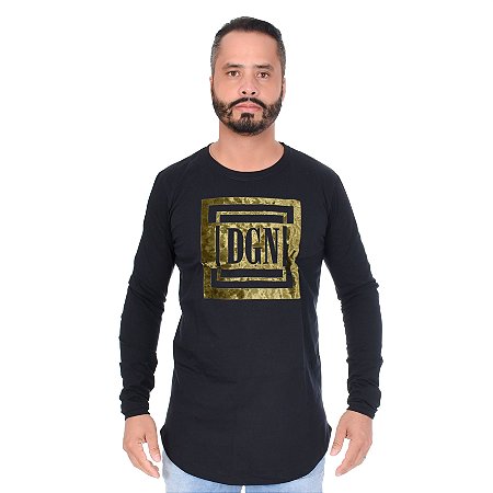 Camiseta Masculina Dgn Swag Longline Manga Longa Com Punho