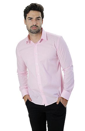 Camisa Ixória Social Manga Longa Slim Fit Fil A Fil Rosa