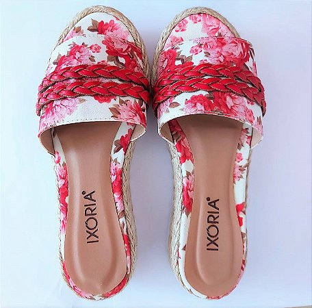 Tamanco Ixória Feminino Tecido Floral e Tiras Rústicas 616D