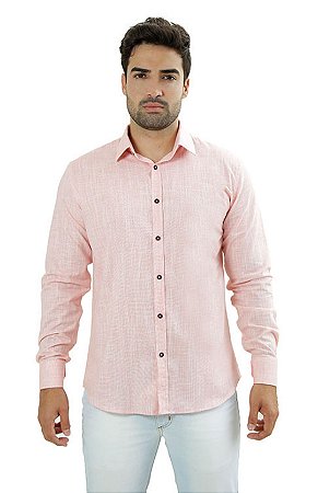 Camisa Masculina Ixória Social Flamê Coral Manga L Slim Fit
