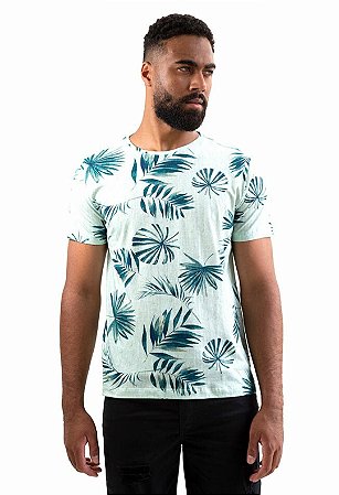 Camiseta Masculina Ixória Básica Estampada Folhagem Verde