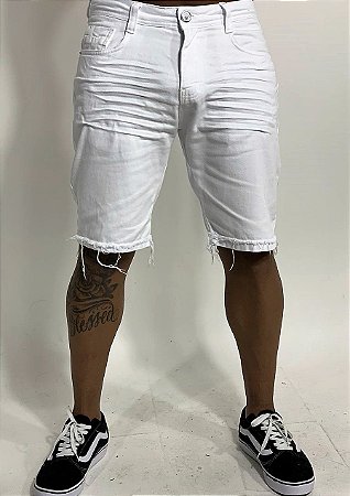Bermuda Masculina Sarja Djn Branca Amassada Com Bainha