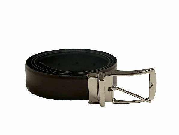 Cinto Ixória Couro Dupla Face Fivela Reversível Preto Marrom