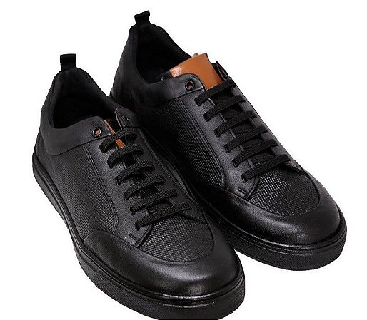Tênis Masculino Casual Ixória Couro Palermo Preto