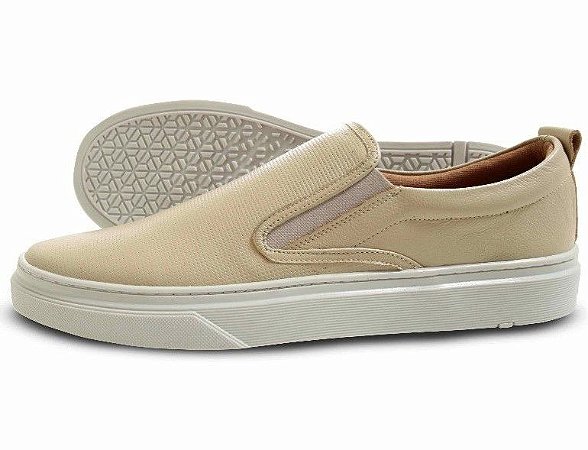 Tênis Masculino Slip On Ixória Couro Legítimo Napoli Areia