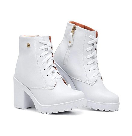 Bota Feminina Branca Coturno 507 Salto Tratorado Médio